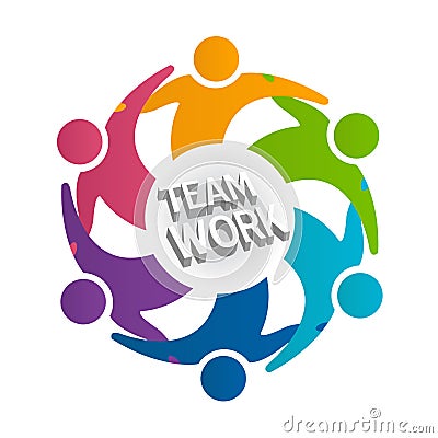 Logo teamwork people in a hug icon around text vector illustration design id card image Vector Illustration