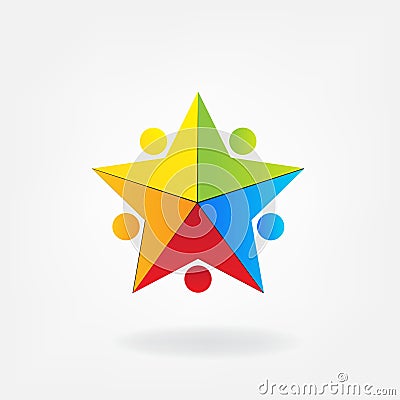 Logo teamwork unity colorful people in star shape icon Vector Illustration