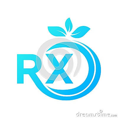 The logo template combined with the letters R and X, is certain to extend and at the end there are leaves Vector Illustration