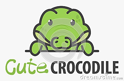 Logo template with cute curious little crocodile. Vector logo design croc template for zoo, veterinary clinics, etc. Cartoon Vector Illustration