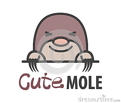Logo template with cute curious mole. Vector logo design template for zoo, veterinary clinics, etc. Cartoon animal logo Vector Illustration