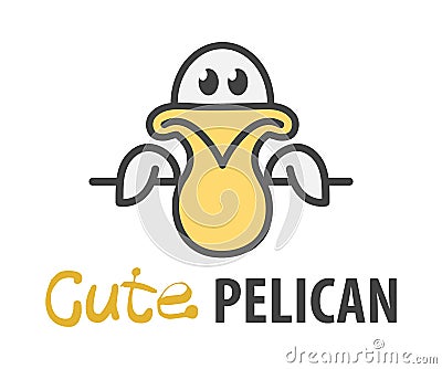 Logo template with cute curious pelican. Vector logo design pelecanus template for zoo, veterinary clinics, etc. Cartoon bird logo Vector Illustration