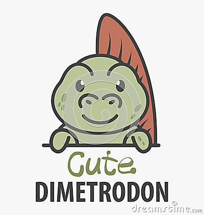 Logo template with cute dimetrodon. Vector logo design template for museum of paleontology or for childrens shop. Cartoon ancient Vector Illustration