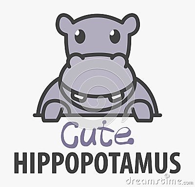 Logo template with cute hippopotamus. Vector logo design template for zoo, veterinary clinics. Cartoon african animal logo Vector Illustration