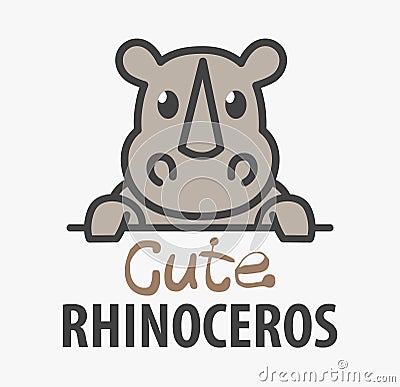 Logo template with cute rhinoceros. Vector logo design rhino template for zoo, veterinary clinics. Cartoon african animal logo Vector Illustration