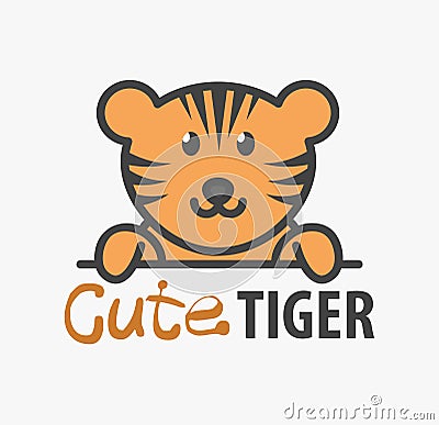 Logo template with cute tiger. Vector logo design template for zoo, veterinary clinics. Cartoon african animal logo illustration Vector Illustration