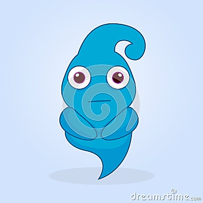 Cute cartoon monster. Confused ghost illustration Vector Illustration