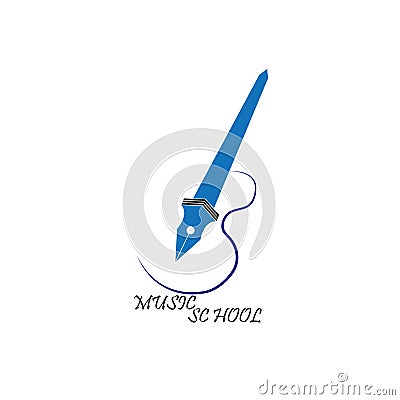 Logo template for vocal or music school. with guitar and pen, Vector illustration on white background Vector Illustration