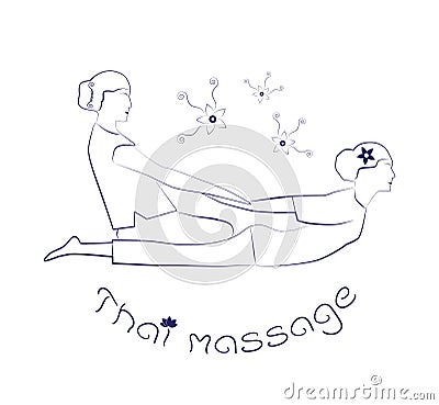 Logo thai massage. Silhouette of a woman getting traditional thai stretching massage by therapist. Vector Illustration