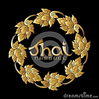 Logo for Thai massage with traditional thai ornament, pattern element in gold. Vector Illustration