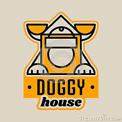 Logo on the theme of the house for dogs. Kennel for a pet, ears, paws. Vector illustration. Line style. Vector Illustration