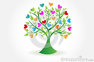 Logo tree ecology and hearts figures logo Vector Illustration