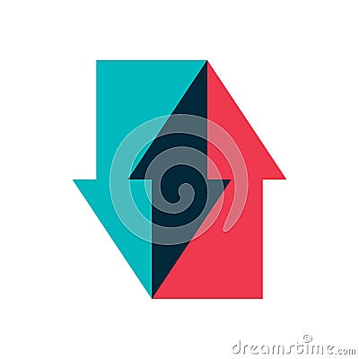 Logo of two arrows, indicating a change in direction of movement with overlapping colors. Color image of multi-colored Vector Illustration