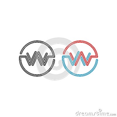 Logo W monogram mockup, intersection letters WW circles frame design element, abstract pulse wave shape round border Vector Illustration