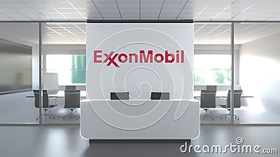 Logo of EXXON MOBIL on a wall in the modern office, editorial conceptual 3D rendering Editorial Stock Photo