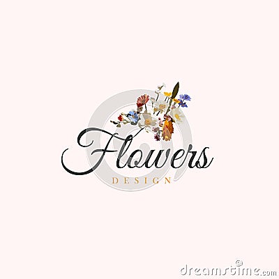 logo with watercolor beauty wildflowers Vector Illustration
