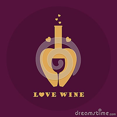 Logo wine glass and hearts in a circle Vector Illustration