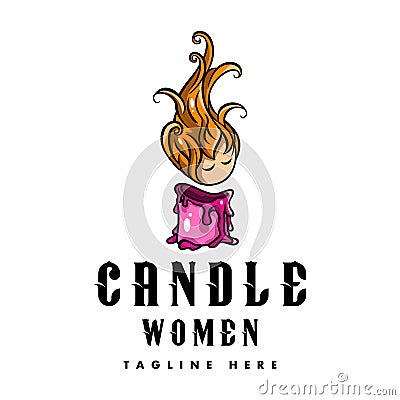 Logo Woman Candle For Spa And Beauty Vector Illustration