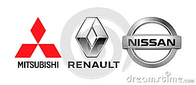 Logos of car manufacturers alliance: Renault, Nissan, Mitsubishi, on white background, vector illustration Vector Illustration