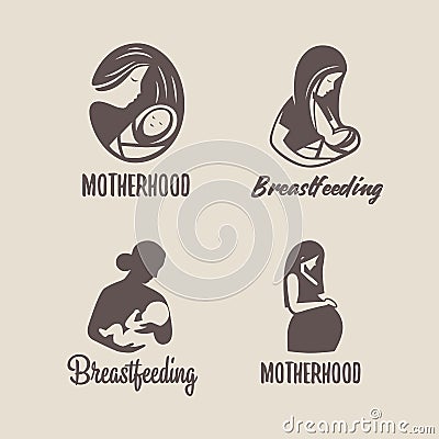 Logos of child care, motherhood and childbearing. Vector Illustration