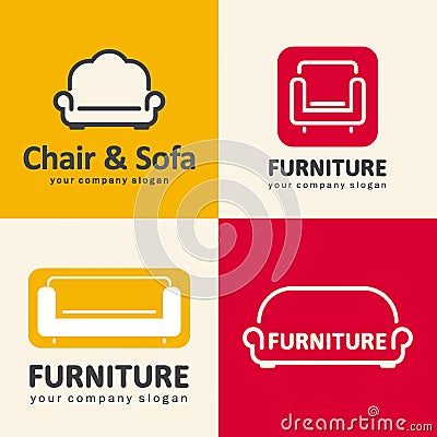 Logos for furniture store. Sofa and chair icons Vector Illustration