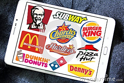 Fast food restaurants brands logos Editorial Stock Photo