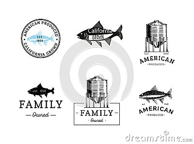 Logos set with a farm hopper and a trout in vector Vector Illustration