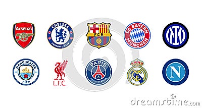 Logos Set of the World`s Top Soccer Teams Editorial Stock Photo