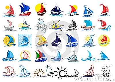 Logos ships and sailboats. Vector Illustration