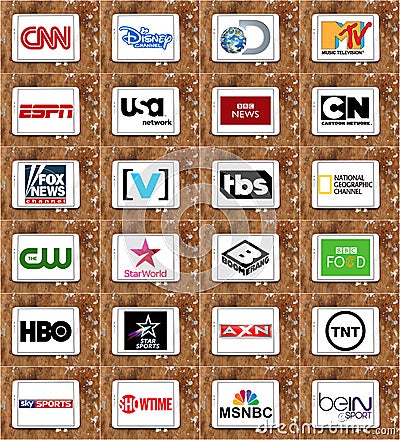 Logos of top famous tv channels and networks Editorial Stock Photo