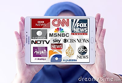 Logos of top famous tv news channels and networks Editorial Stock Photo