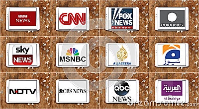 Logos of top famous tv news channels and networks Editorial Stock Photo