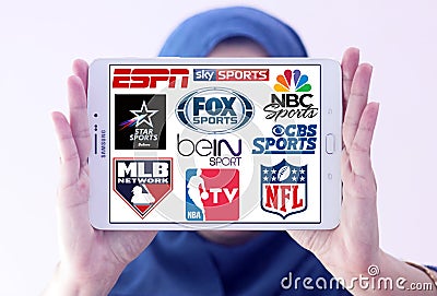 Logos of top famous tv sports channels and networks Editorial Stock Photo