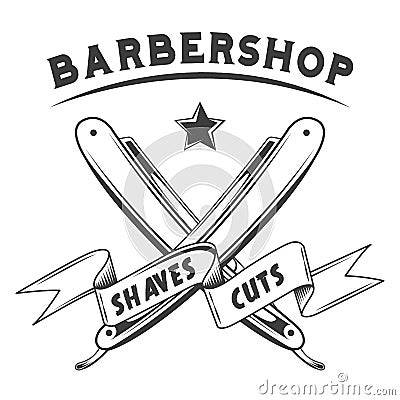 Logotype for barbershop in black and white style. Barber shop logo design emblem with crossed razors Vector Illustration