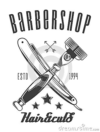 Logotype for barbershop in black and white style. Barber shop logo, emblem with crossed razors Vector Illustration