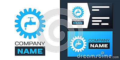 Logotype Gearwheel with tap icon isolated on white background. Plumbing work symbol. Logo design template element Vector Illustration