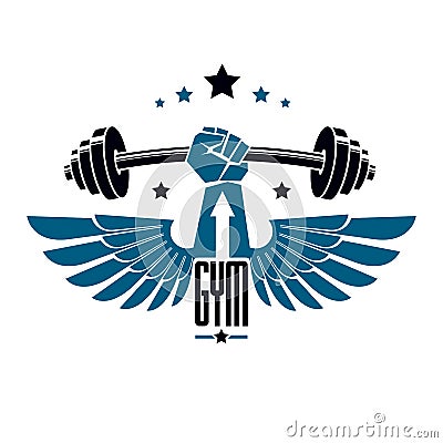 Logotype for heavyweight gym or fitness sport gymnasium, winged Vector Illustration