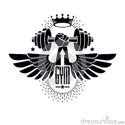 Logotype for heavyweight gym or fitness sport gymnasium, winged Vector Illustration