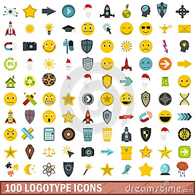 100 logotype icons set, flat style Vector Illustration