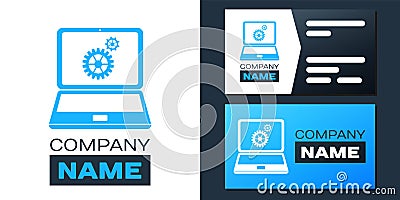 Logotype Laptop and gears icon isolated on white background. Adjusting app, service, setting options, maintenance Vector Illustration