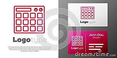 Logotype line Drum machine music producer equipment icon isolated on white background. Logo design template element Vector Illustration
