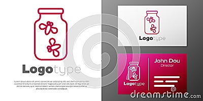 Logotype line Fireflies bugs in a jar icon isolated on white background. Logo design template element. Vector Vector Illustration