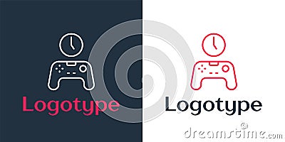 Logotype line Gamepad of time icon isolated on white background. Time to play games. Game controller. Logo design Stock Photo