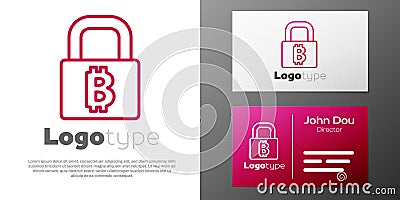 Logotype line Lock with bitcoin icon isolated on white background. Cryptocurrency mining, blockchain technology Vector Illustration