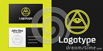 Logotype line Masons symbol All-seeing eye of God icon isolated on black background. The eye of Providence in the Vector Illustration