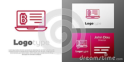Logotype line Mining bitcoin from laptop icon isolated on white background. Cryptocurrency mining, blockchain technology Vector Illustration