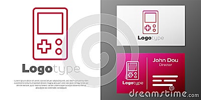 Logotype line Portable tetris electronic game icon isolated on white background. Vintage style pocket brick game Stock Photo