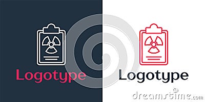Logotype line Radiation warning document icon isolated on white background. Text file. Logo design template element Vector Illustration