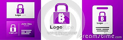 Logotype Lock with bitcoin icon isolated on white background. Cryptocurrency mining, blockchain technology, security Vector Illustration