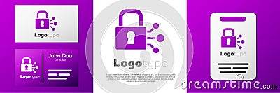 Logotype Lock with bitcoin icon isolated on white background. Cryptocurrency mining, blockchain technology, security Vector Illustration